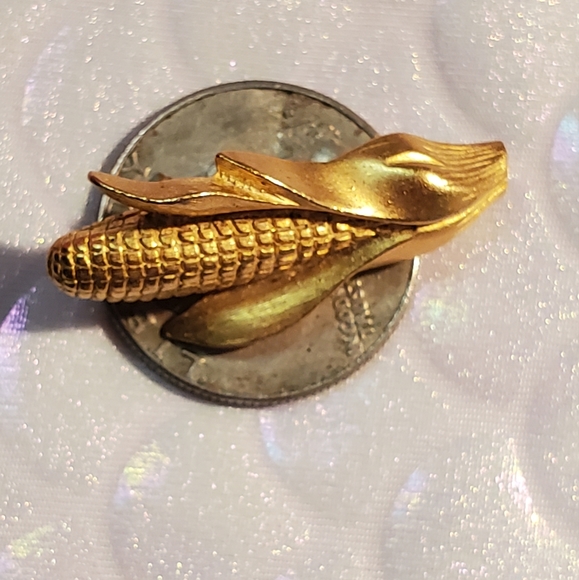 Vintage JJ Jonette Costume Goldtone Corn Tie Tack Pin Summer Harvest - Picture 5 of 5